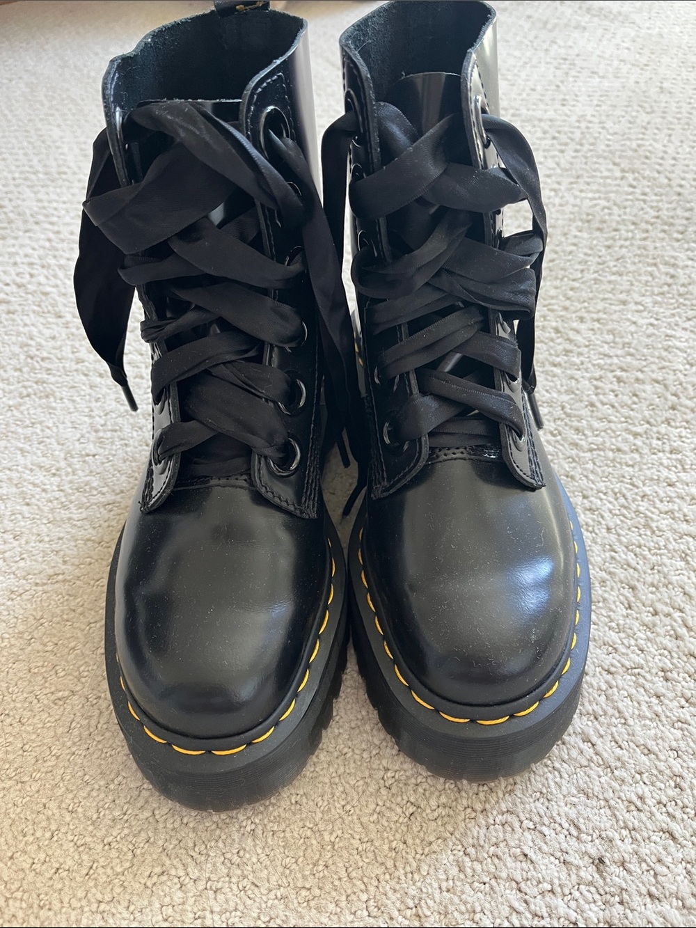 Black Platform Lace-Up Combat Boots Dr Martens